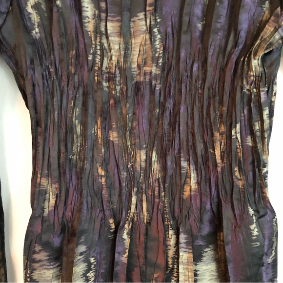 Babette Pleated Crinkle Long Sleeve Dark Purple &Black Square Neck Top Petite - Picture 9 of 15